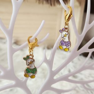 Marqueur de Maille/Oie blanche verte et mauve lot de 2